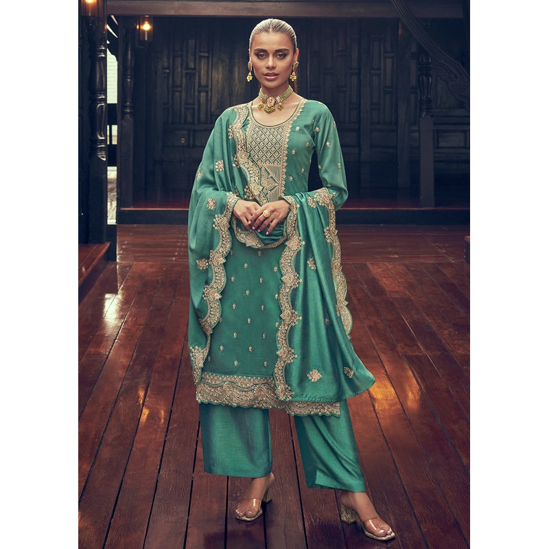 Festive Party Alluring Green Embroidered Trendy Salwar Kameez