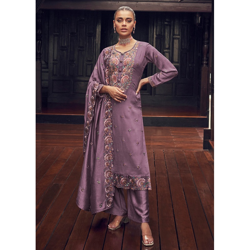Festive Party Alluring Purple Embroidered Trendy Salwar Kameez