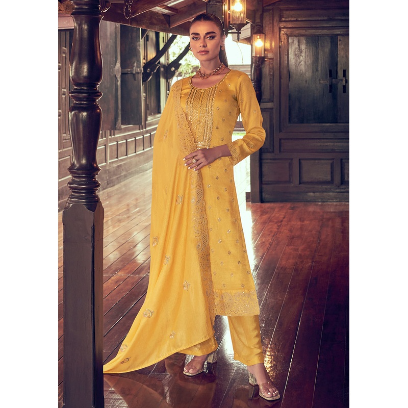 Festive Party Alluring Yellow Embroidered Trendy Salwar Kameez
