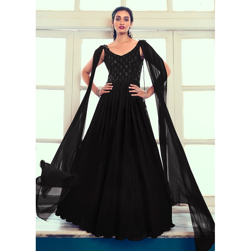 Georgette Pretty Black Sequins & Thread Party Wear Gown