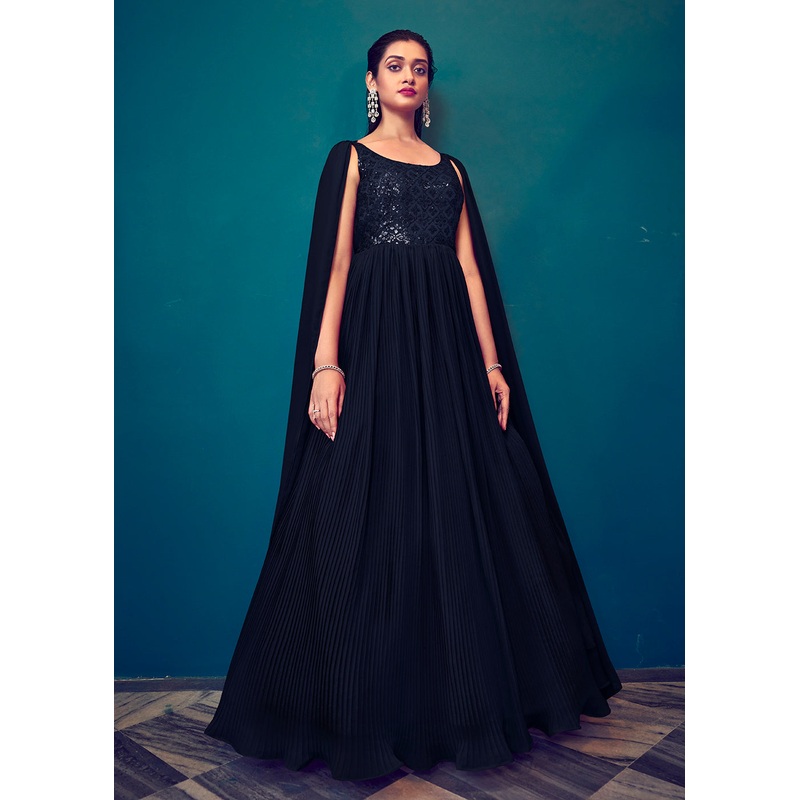 Georgette Pretty Blue Sequins & Thread Party Wear Gown