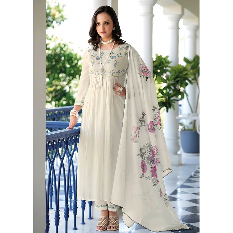 Graceful Off White Mal Mal Cotton Casual Look Salwar Suit