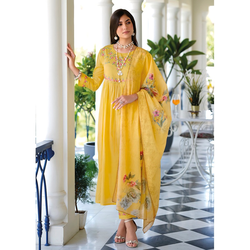 Graceful Yellow Mal Mal Cotton Casual Look Salwar Suit