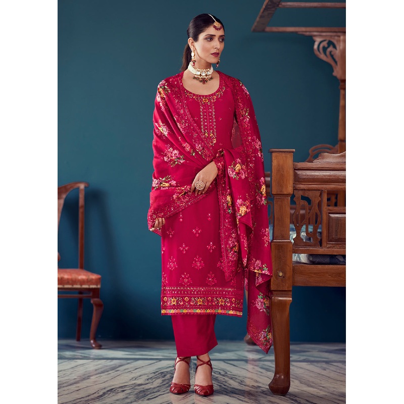 Heavy Embroidered Classy Pink Georgette Festive Salwar Suit