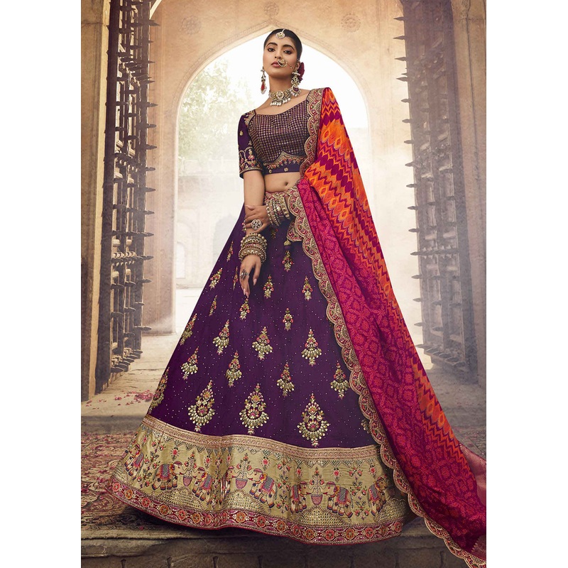 Heavy Viscose Deep Purple Embroidered Bridal Lehenga Choli