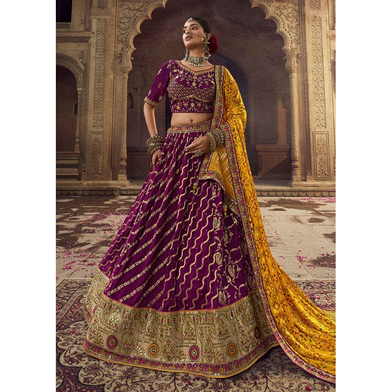 Heavy Viscose Deep Wine Embroidered Bridal Lehenga Choli