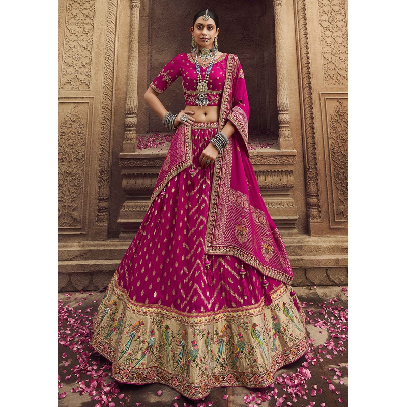 Heavy Viscose Fusion Pink Embroidered Bridal Lehenga Choli