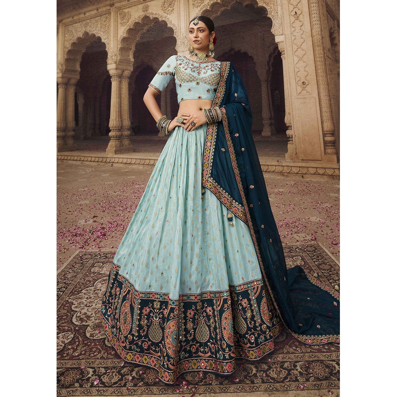 Heavy Viscose Turquoise Embroidered Bridal Lehenga Choli