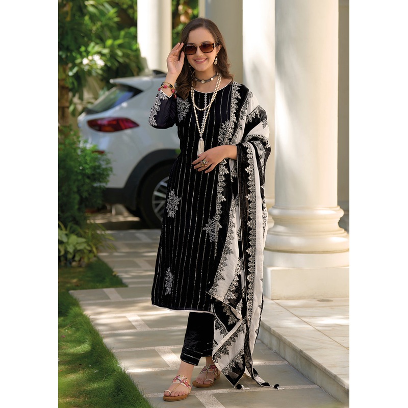 Magnificent Black Organza Fancy Trendy Salwar Suit