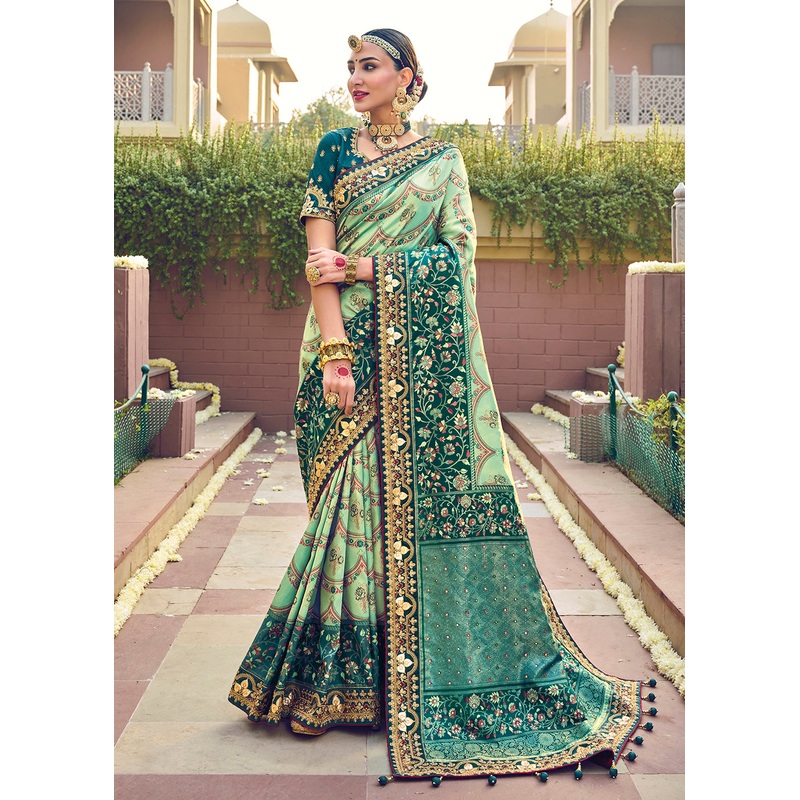 Patna Patola Pure Silk Fern Green Wedding Traditional Saree