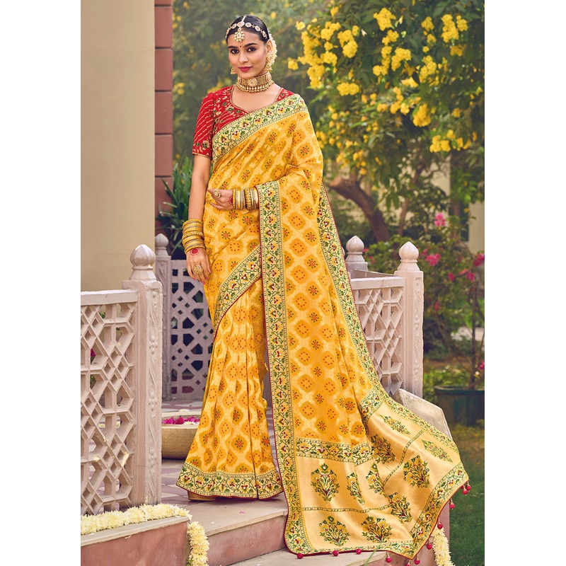 Pure Georgette Viscose Yellow Wedding Traditional Saree
