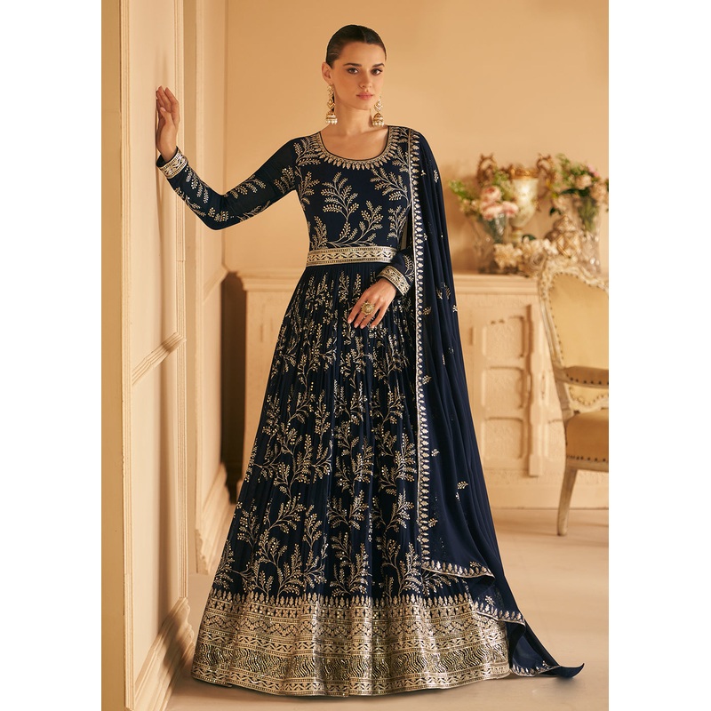 Tempting Real Georgette Black Wedding Wear Anarkali Suit