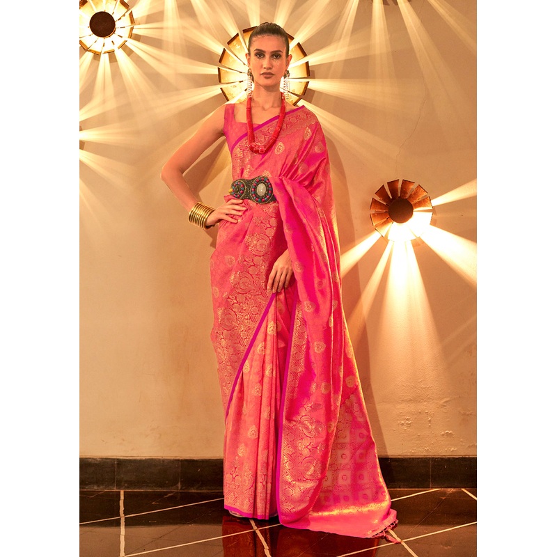 Trendy Weaving Silk Hot Pink Designer Saree