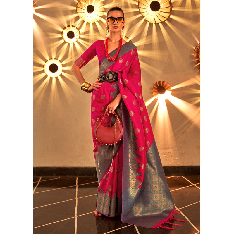 Trendy Weaving Silk Raspberry Pink Designer Saree