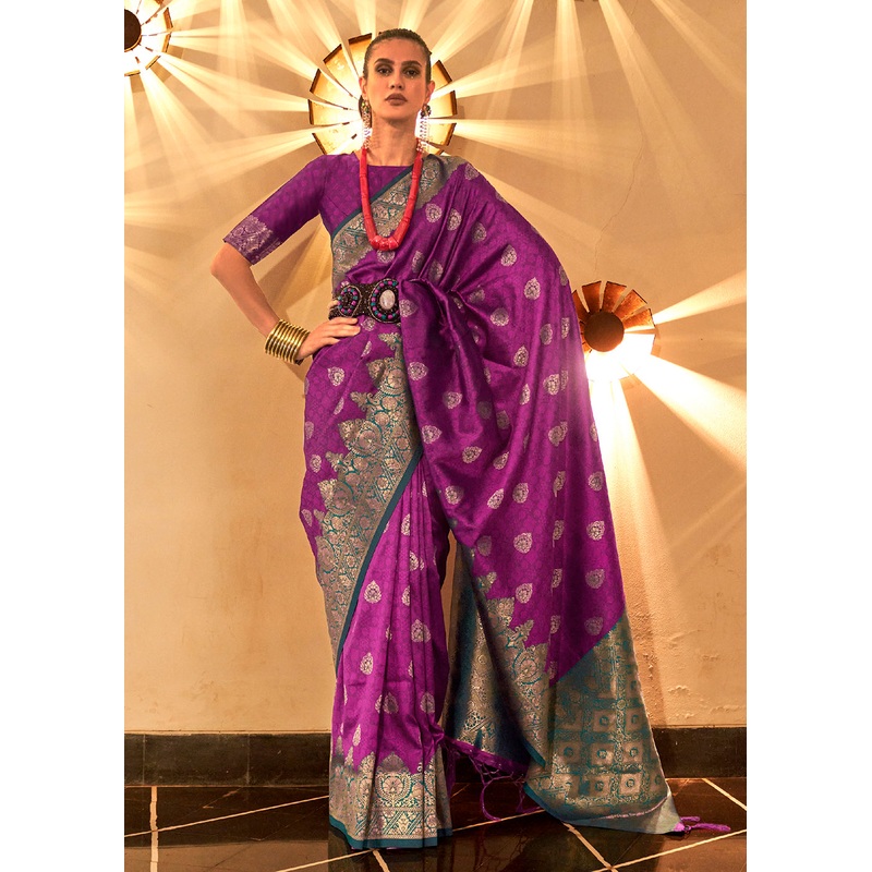 Trendy Weaving Silk Royal Purple Designer Saree