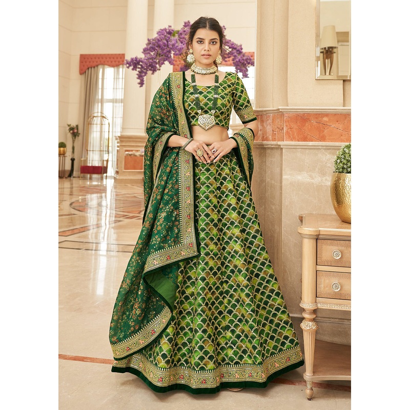 Appealing Green Art Silk Embroidery Wedding Lehenga Choli