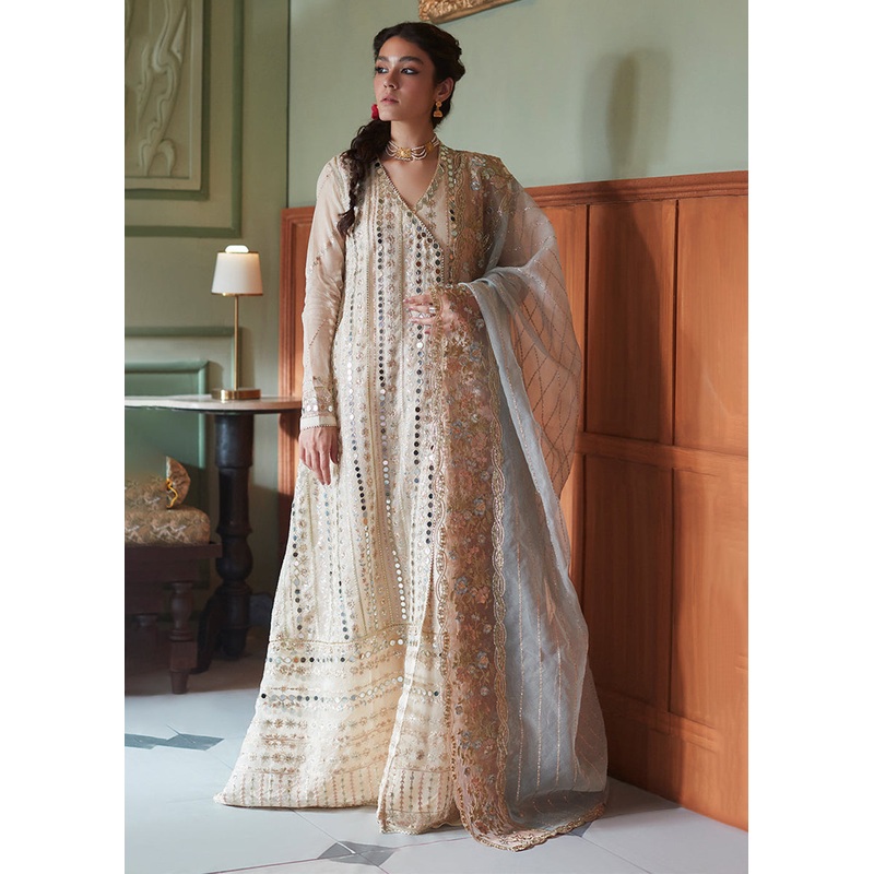 Beige Organza Net Pakistani Suit | Mushq | Qala Kamdaani | Aaima