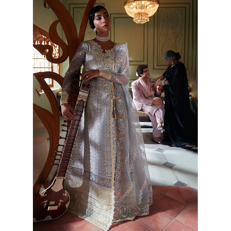 Blue Organza Net Pakistani Suit | Mushq | Qala Kamdaani | Zahra