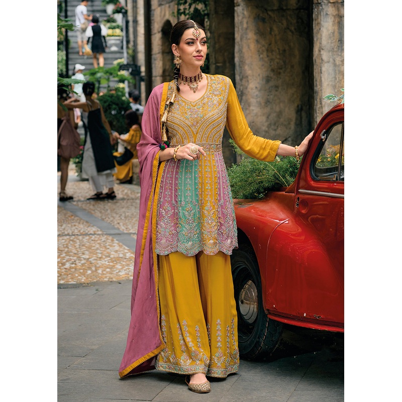 Chinnon Multicolor Embroidered Punjabi Style Palazzo Suit