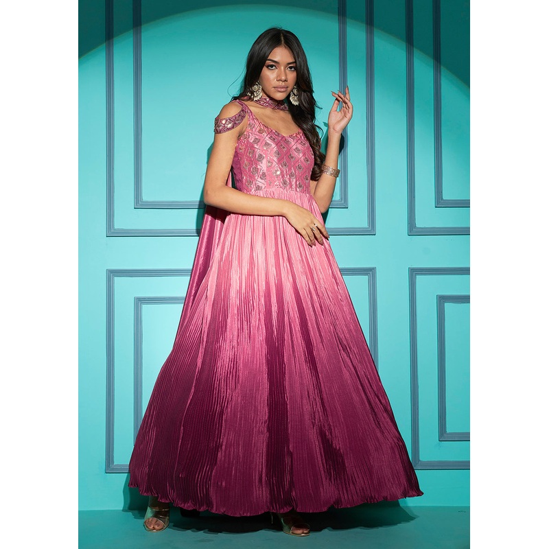 Chinon Exquisite Dusty Pink Sequins & Thread Party Wear Gown