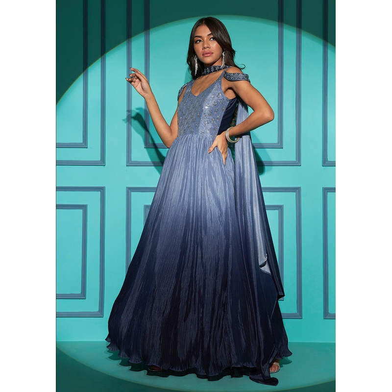 Chinon Exquisite Grey Sequins & Thread Party Wear Gown
