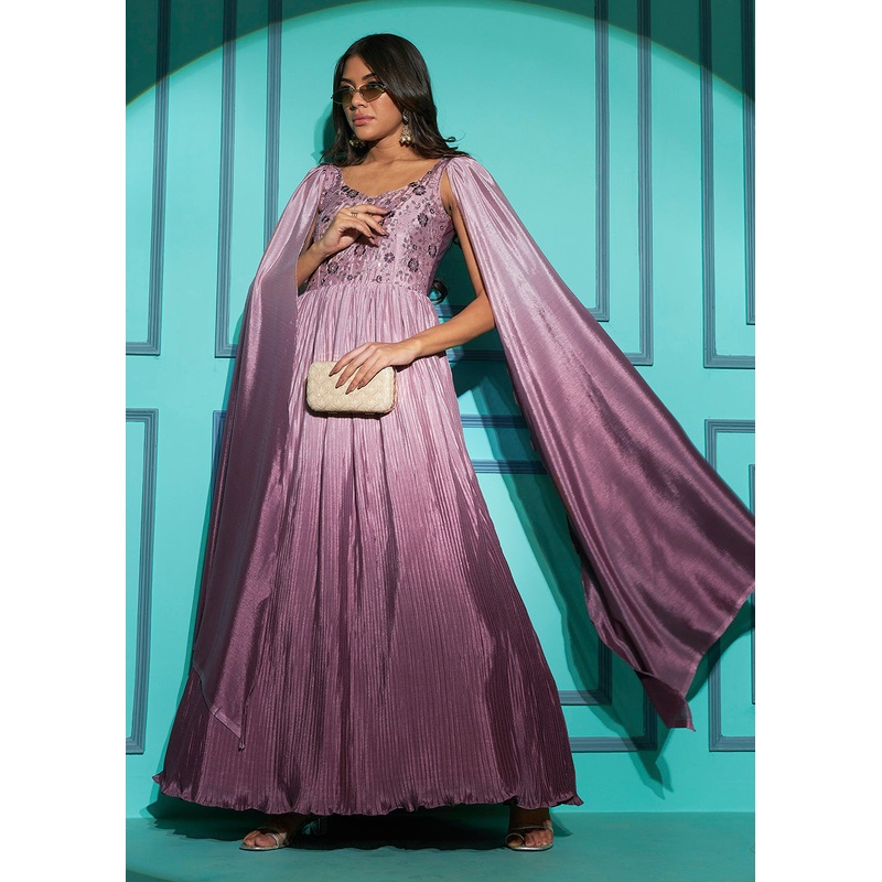 Chinon Exquisite Peach Sequins & Thread Party Wear Gown