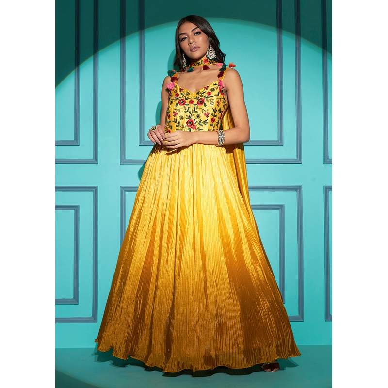 Chinon Exquisite Yellow Sequins & Thread Party Wear Gown