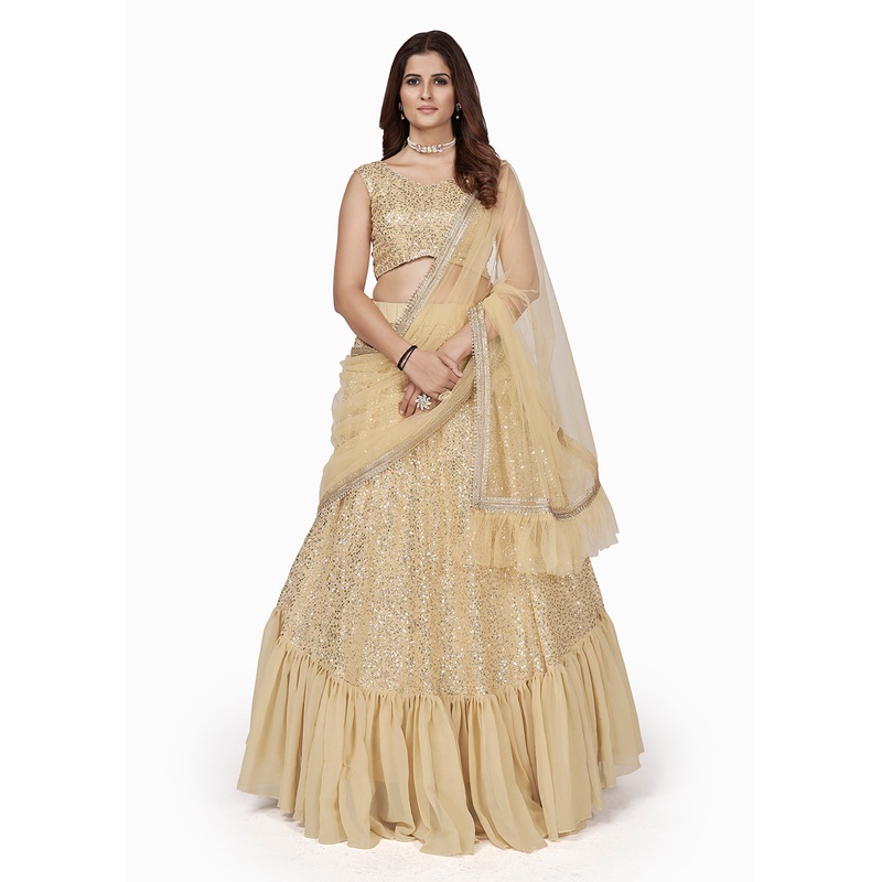 Cream Multi Sequins Embroidered Party Wear Lehenga Choli