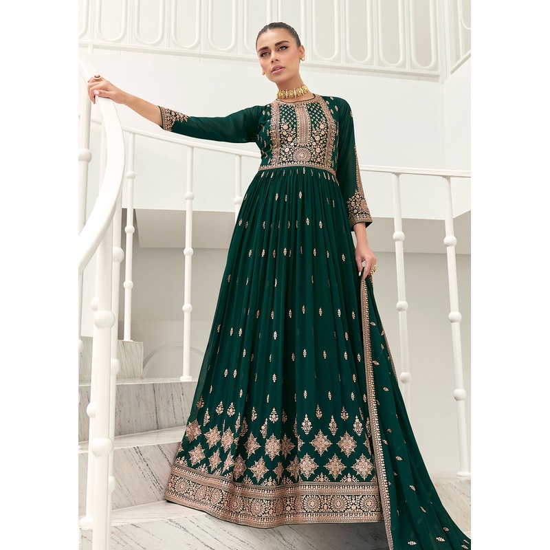 Dark Green Real Georgette Party Style Anarkali Suit