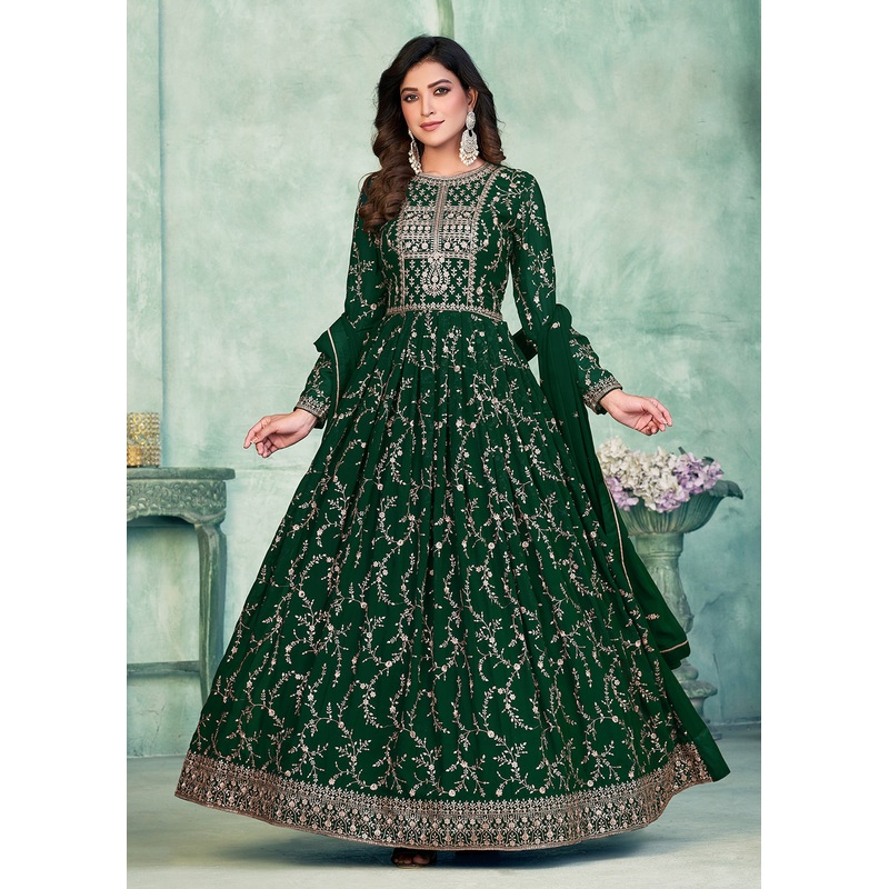Designer Green Embroidered Wedding Party Anarkali Suit