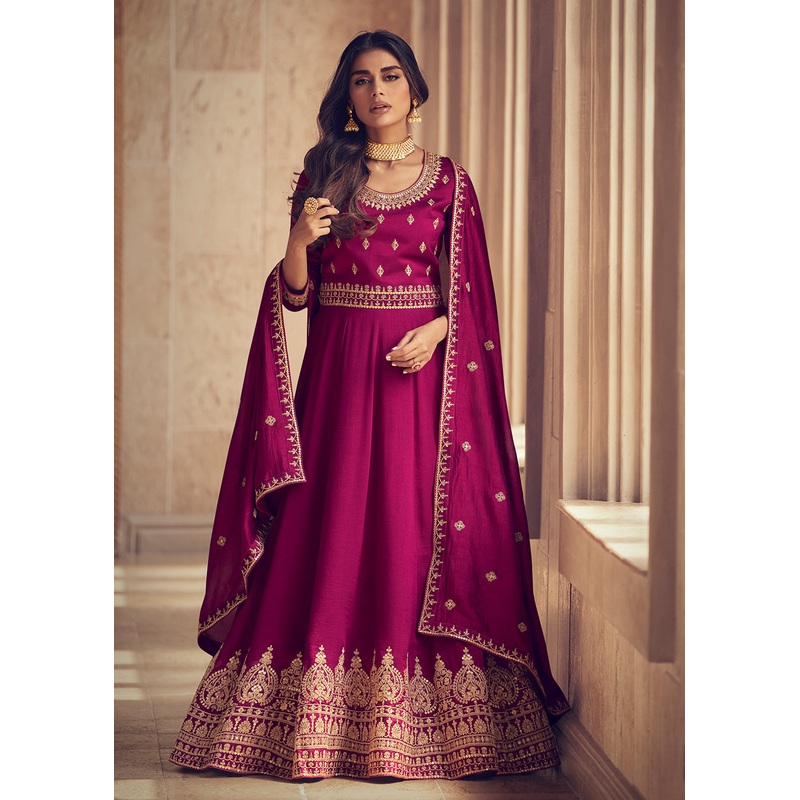 Designer Magenta Pink Silk Floor Length Anarkali Suit