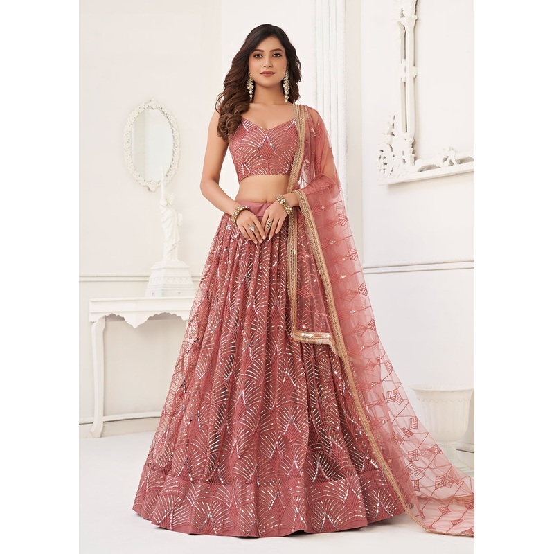 Embroidered Net Pink Sangeet & Wedding Wear Lehenga Choli