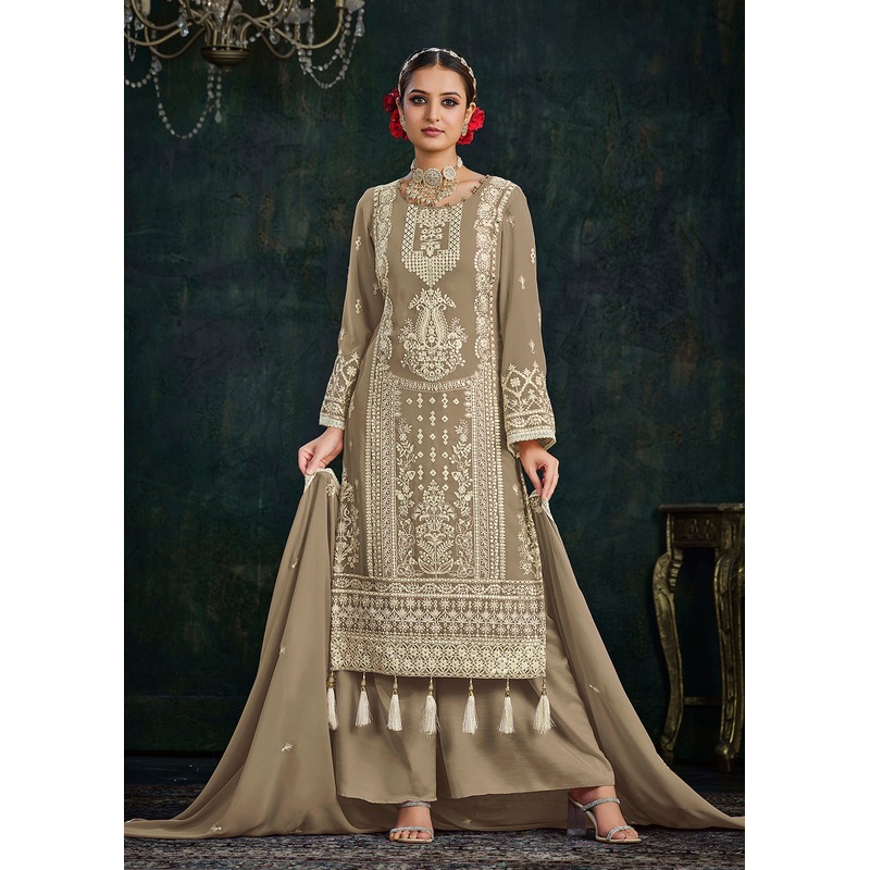 Ethereal Beige Foil Mirror Embroidered Palazzo Salwar Suit
