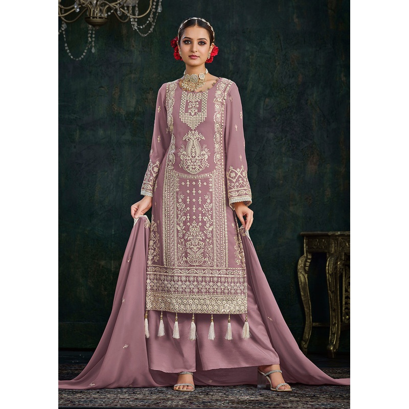 Ethereal Mauve Foil Mirror Embroidered Palazzo Salwar Suit