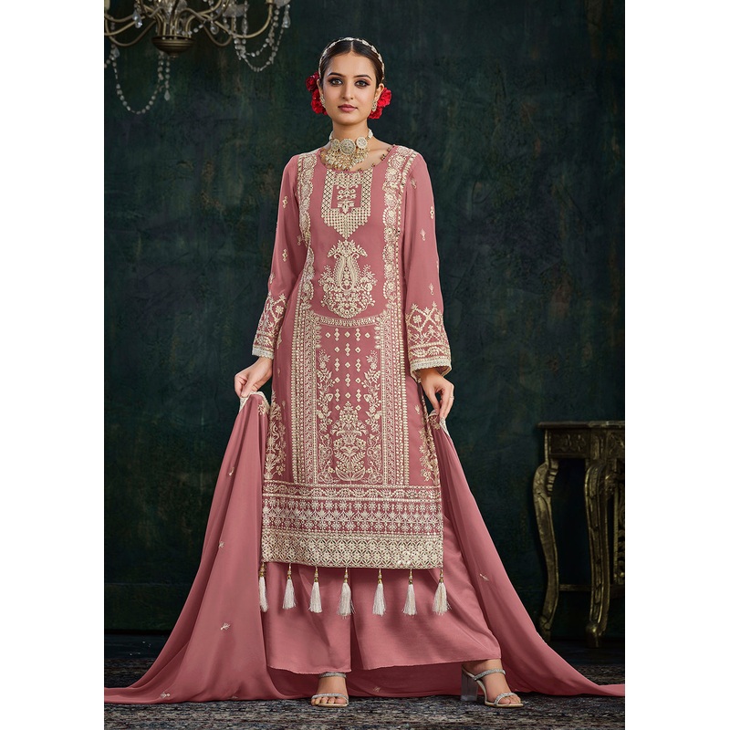 Ethereal Pink Foil Mirror Embroidered Palazzo Salwar Suit