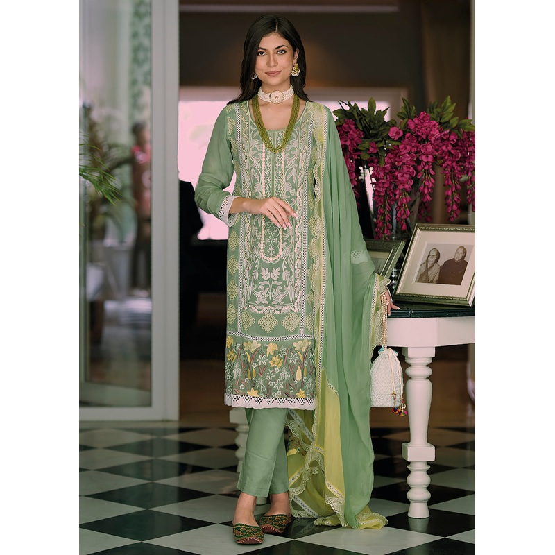 Green Organza Fancy Khatli Work Pakistani Style Suit