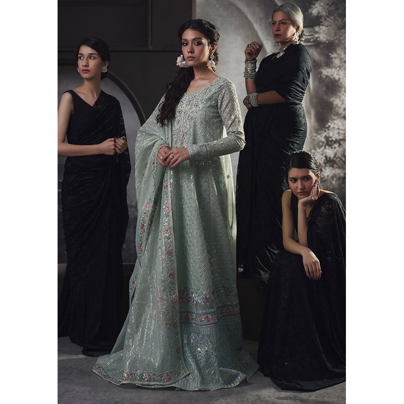 Green Organza Net Pakistani Suit | Mushq | Qala Kamdaani | Haniya