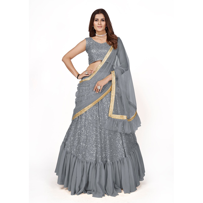 Grey Multi Sequins Embroidered Party Wear Lehenga Choli