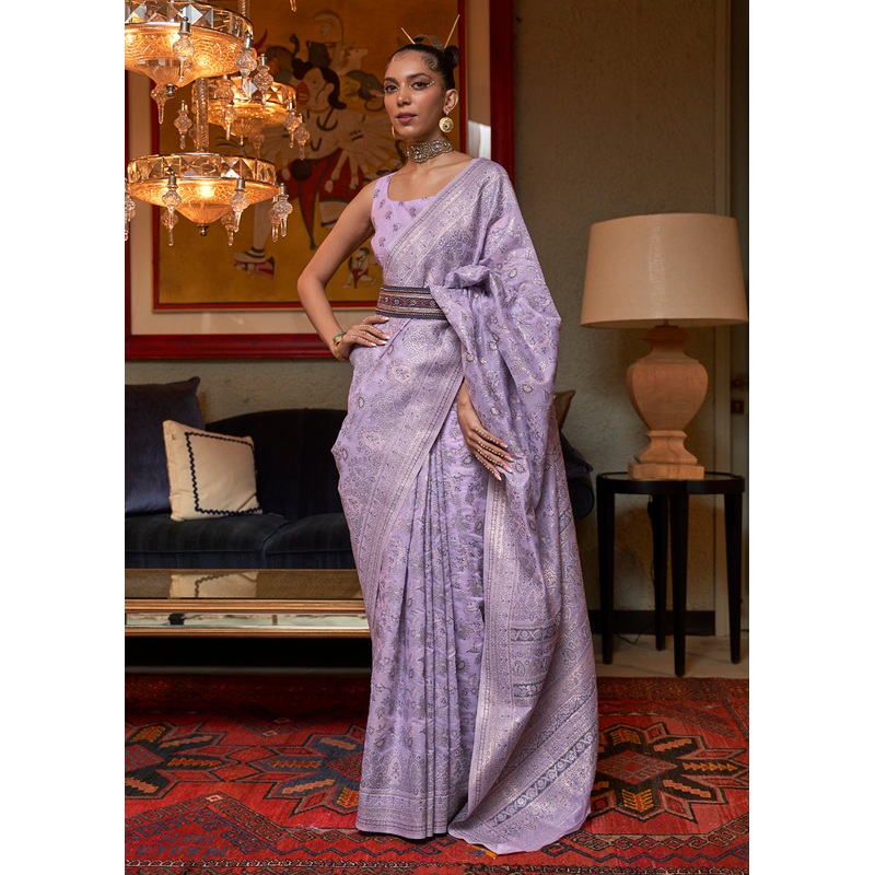 Light Purple Woven Kashmiri Cotton Silk Saree