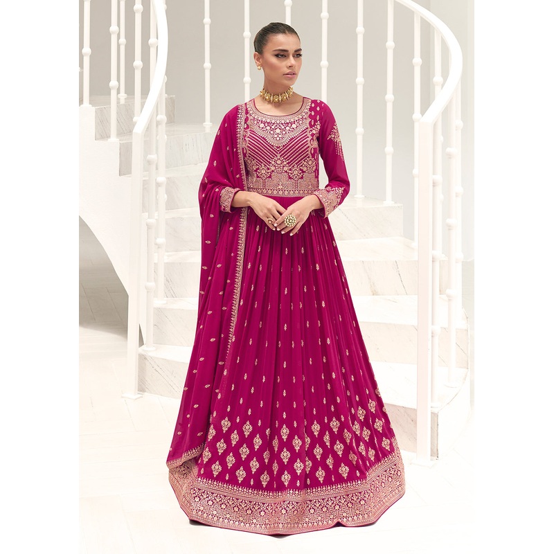 Magenta Pink Real Georgette Party Style Anarkali Suit