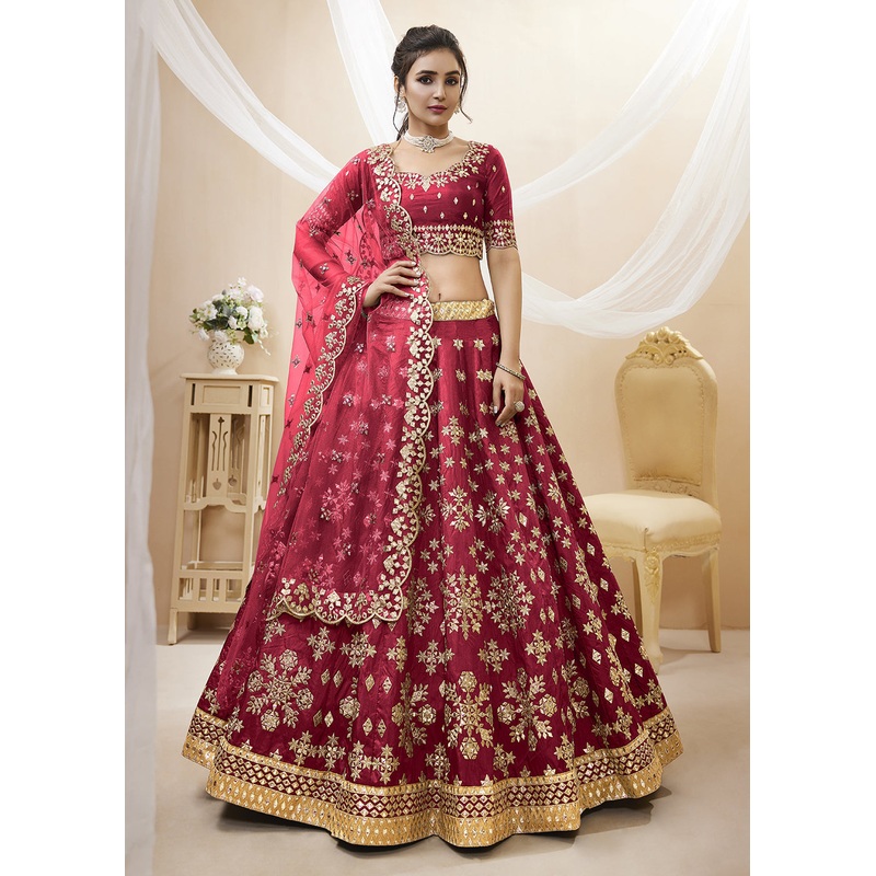 Marvelous Red Art Silk Embroidered Reception Wear Lehenga Choli