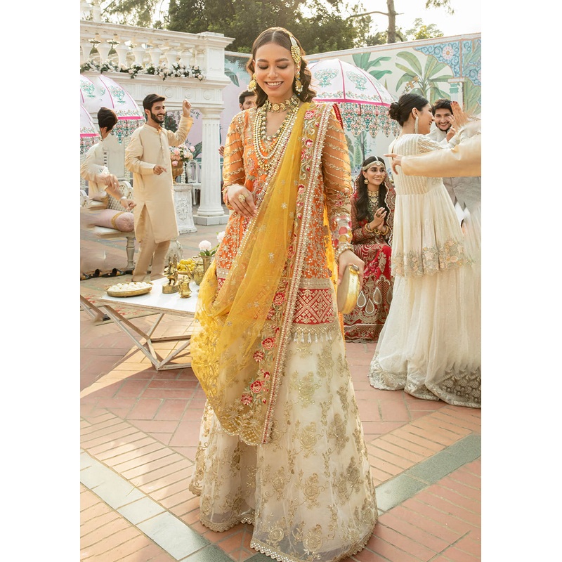 Orange Pakistani Sharara Suit | Imrozia Serene Mehram Brides '23 | SB-12 - QURBAT