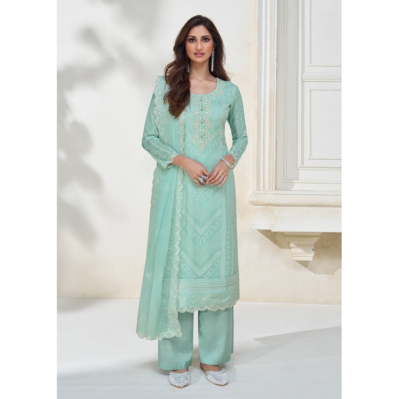Pastel Aqua Blue Organza Silk Designer Salwar Suit