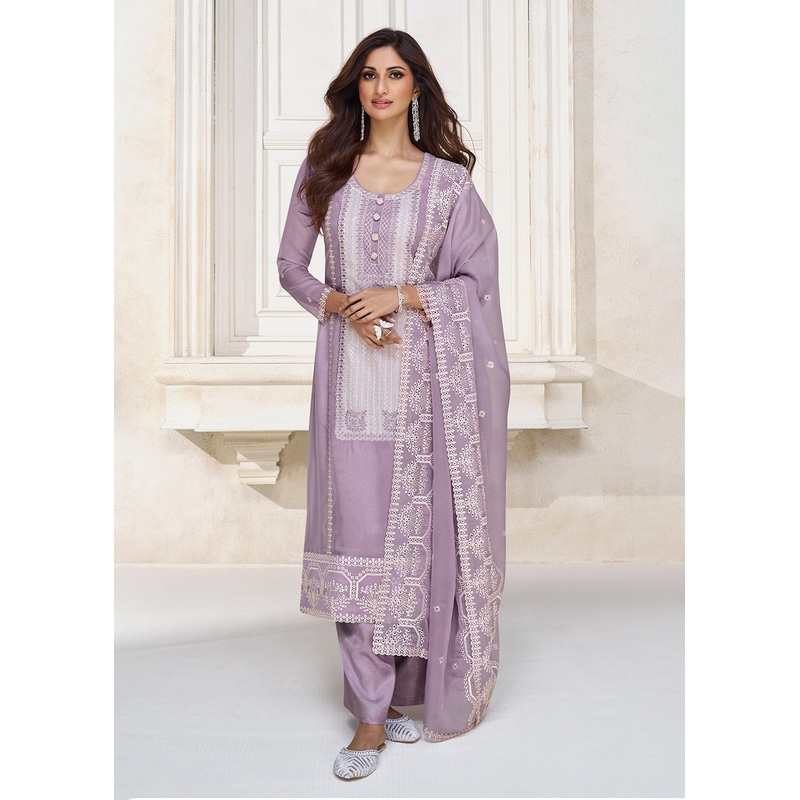 Pastel Lavender Organza Silk Designer Salwar Suit