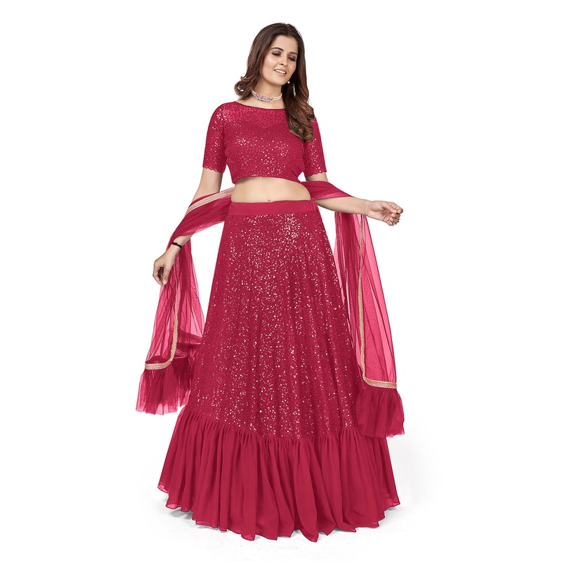 Pink Multi Sequins Embroidered Party Wear Lehenga Choli