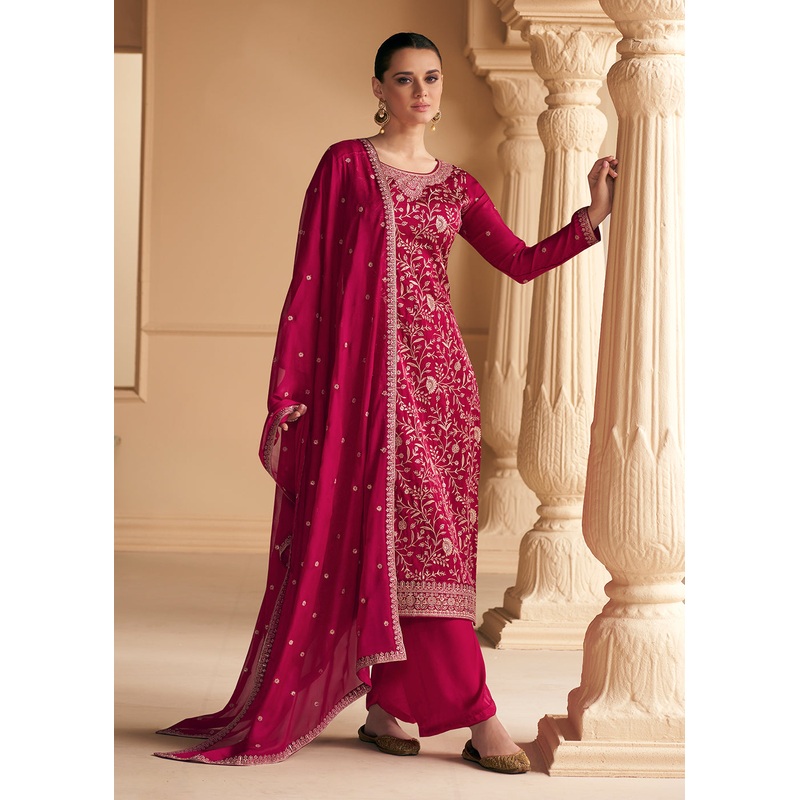 Soft Silk Hot Pink Embroidered Wedding Festive Salwar Suit