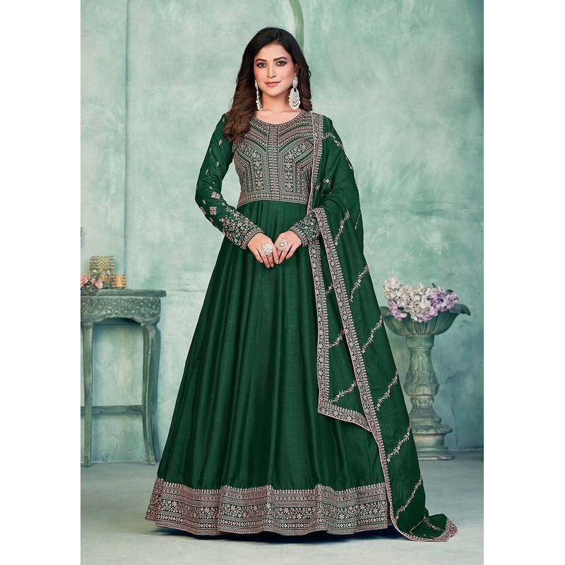 Tempting Green Art Silk Festive Style Anarkali Suit