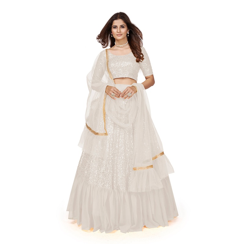 White Multi Sequins Embroidered Party Wear Lehenga Choli
