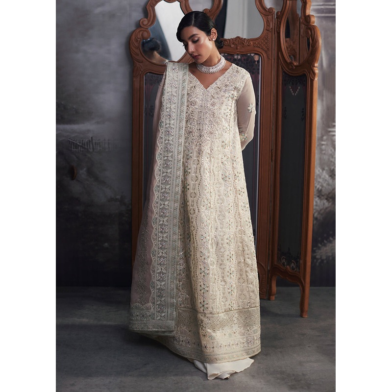 White Organza Net Pakistani Suit | Mushq | Qala Kamdaani | Aaila
