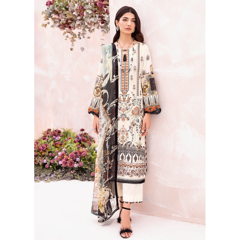 White Pakistani Salwar Suit - Ramsha Mashaal Collection Vol 7 - #L-703